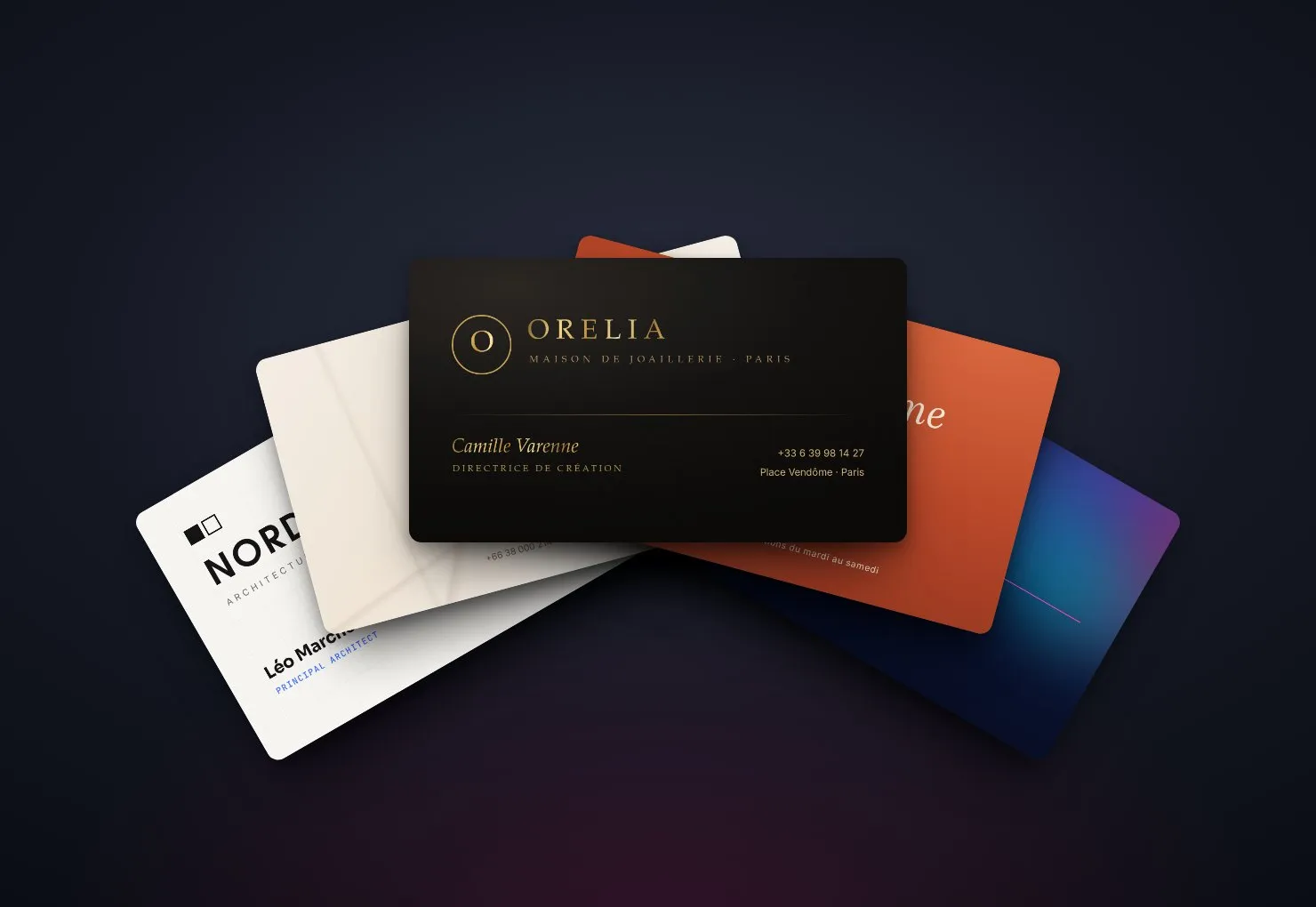 นามบัตรหลากหลายแบบที่ออกแบบให้แบรนด์ต่าง ๆ (ตัวอย่าง)