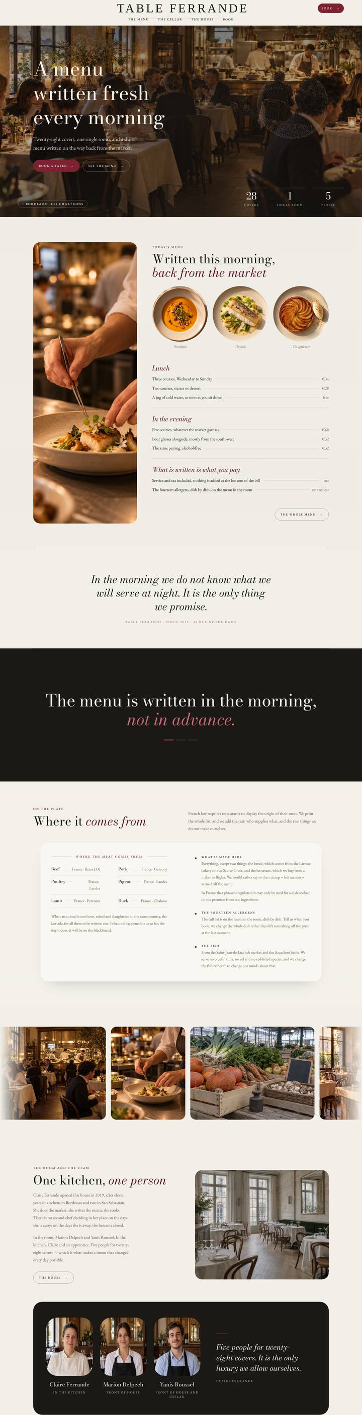 Theme for restaurants, cafés and bars, on a computer: full home page