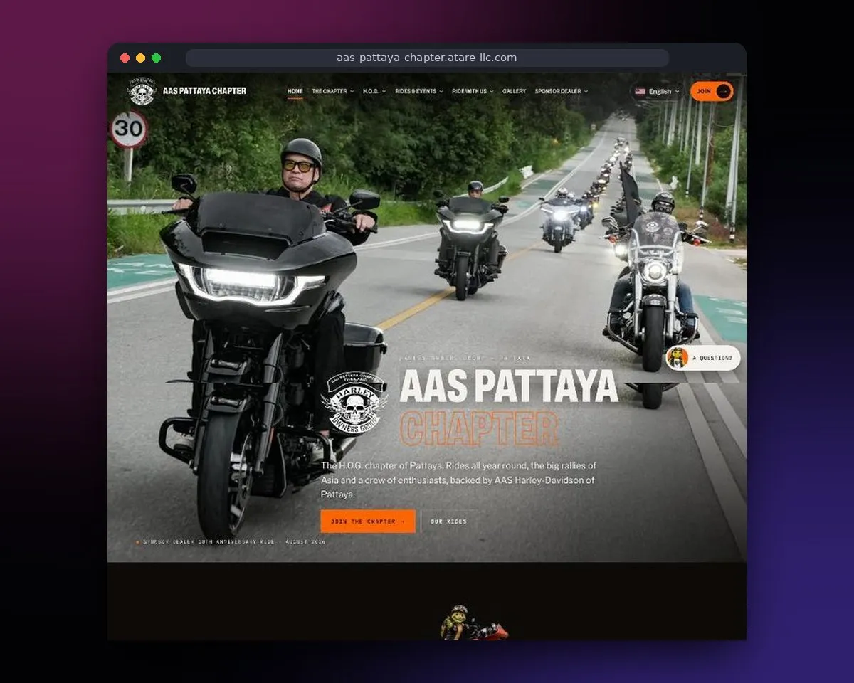 Home page of a motorcycle club website in Thailand, built by ATARE