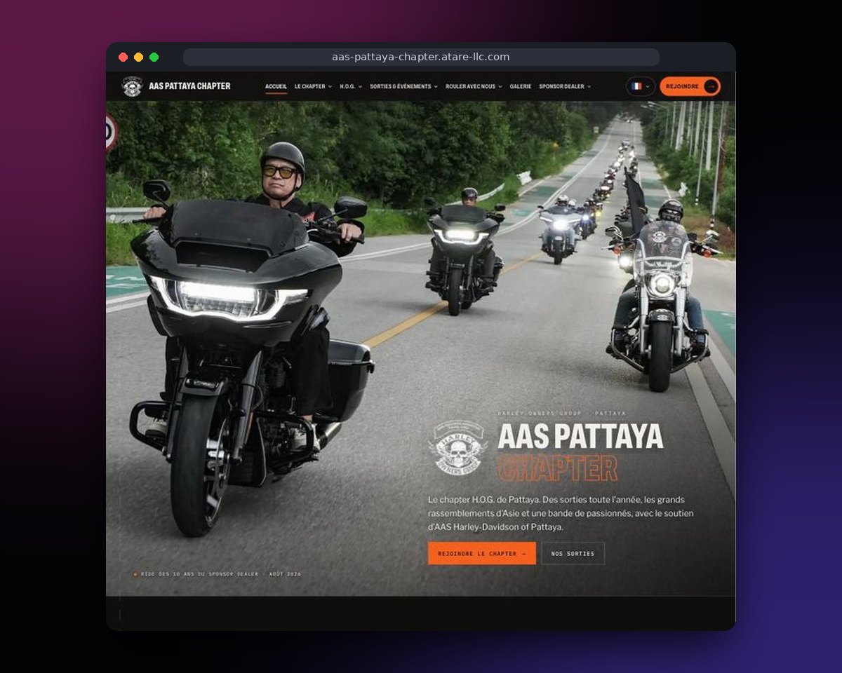 Page d'accueil du site d'un club de motards en Thaïlande, réalisé par ATARE